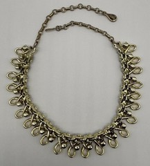 Vintage Mid Century Necklace Ribbon Link Design Gold Tone AB Rhinestone Unsigned