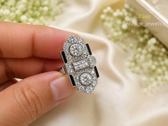3CT Lab Created Diamond Vintage Art Deco Long Shield Cocktail Ring 14K Gold Over