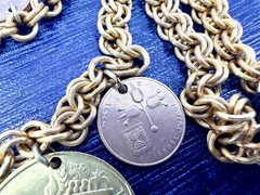 Vintage Coin Necklace Israel Bahamas Mixed Coins Charms 18” Gold Tone Chain HJ