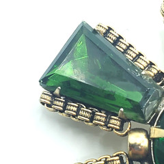 Vintage CZECH Glass Deep Green Brilliant & Tapered Baguette Rhinestone Brooch