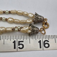 Vintage Faux Pearl Necklace Double Strand 32in Cream Beaded Floral Clasp