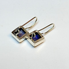 Sterling Amethyst Gemstone Square Cabochon Kidney Wire Vtg earrings 925 Nepal