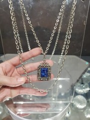 Double chain Necklace faux lapis c.1970 Sarah Coventry silver tone Roman Holiday