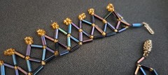 Art Deco Peacock Iridescent Bugle Netted Collar Vintage Necklace 16.5″