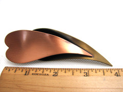 Large Vintage Copper & Brass Modernist Double Leaf Brooch Pin Signed Kim