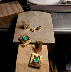 Original EARTH MINED EMERALD Deco Design Earrings Vintage Style Dangles 14K GOLD