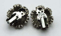 Vintage Flower Burst Clip On Stud Earrings Silver Tone 21mm
