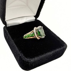 Contemporary Marked Sterling Silver Cushion Cut Green Tourmaline Ring Sz 10
