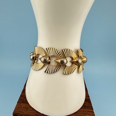 Vintage Art Deco Style Bracelet Gold Tone Fan Link 6.5″ Designer Signed