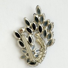 D&E Vintage Flower Corsage Ice Blue & Onyx Navette Brooch Pin & Clip-on Earrings