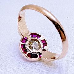 Vintage 18ct Gold Diamond & Ruby Cocktail Ring 0.60ct Natural Old Cut Size 6.75
