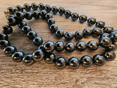 Joan Rivers Dark Grey Silver Glass Bead Necklace 15″ long
