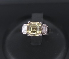 1.87ct GIA Ceylon No Heat Yellow Sapphire 0.45ct Diamond Platinum Ring Size 5.75