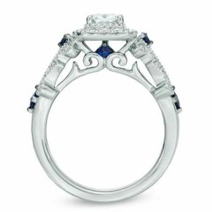 Vera Wang Emerald Cut Lab Created Diamond & Sapphire Engagement 925 Silver Ring