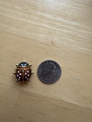 Vintage UnoAErre Italy 14K Gold Orange Enamel Ladybug Brooch Pin Signed 2cm 3g