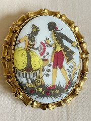 Vintage Dual Purpose Bone China “Courting Couple” Pendant, Brooch 2″ x 1.75″