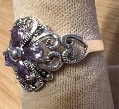 Vintage Marsala Amethyst Filigree Sterling Silver 925 Cocktail Ring Sz 7.75