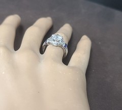 Platinum Vintage Filigree 1.50ct. Natural Old Euro Diamond Sapphire Ring 1920’s