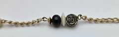 Vintage Lucite Beaded Necklace Cream Black Gold Tone 34 in Long Lightweight