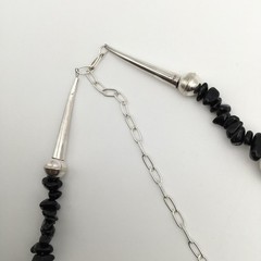 Silver Schark Handmade Sterling Silver & Black Obsidian Necklace 24-30″ 44g #30