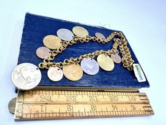 Vintage Coin Necklace Israel Bahamas Mixed Coins Charms 18” Gold Tone Chain HJ