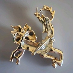 Vintage Reindeer Pin Gold-Tone Christmas Holiday Enameled Brooch MCM
