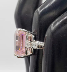 8.4 Ct Emerald Cut Pink Sapphire Diamond Engagement Ring 14K White Gold Plated