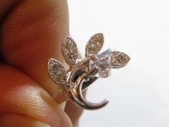 Vintage 14K GE ESPO White Gold Plated Spray FLOWER Clear Stone Silver CZ Ring