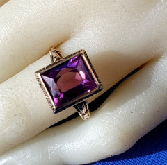 Original Amethyst European Deco Engagement Ring Vintage Solitaire SOLID 10K GOLD