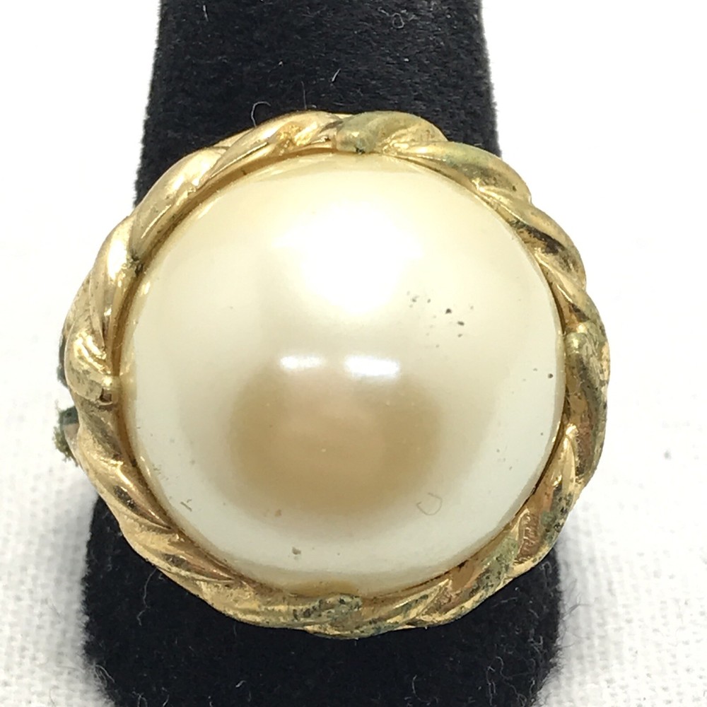Vintage 18K GE Plated Signed A Faux Pearl Ring varied sizes