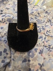Vintage Signed Seta Gold Tone Black Glass Cabochon CZ Cubic Zirconia Ring SZ 10