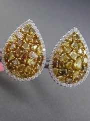 ESTATE LARGE 6.98CT WHITE & FANCY INTENSE DIAMOND 18KT 2 TONE GOLD PEAR EARRINGS