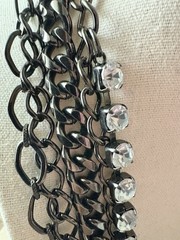 Y2K NWT Bebe Moto Multi-Strand Crystal Gunmetal Chain Necklace Black 23” 194g