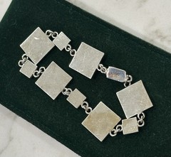 Vintage Mexico .925 Sterling Silver Oxidized Geometric Panel Bracelet: 7.5” 30g.