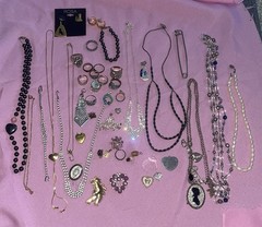 Vintage Estate Costume Jewelry Lot Rings Bracelet Necklace Earrings Pins