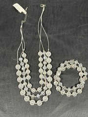 Vintage Coronet Frosted Glass Crystal Faceted Triple Strand Necklace & Bracelet