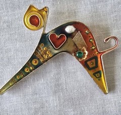 Yossi Steinberg Modernist Acrylic Resin Cat Brooch Whimsical Colorful Mixed…