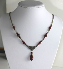 Garnet Dark Siam Blood Red Crystal Vintage Victorian Necklace Earring Set Steamp