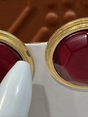 Vintage Yves Saint Laurent earrings Resin Ruby Stone Pierce Gold Tone Round