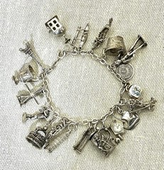 Vtg 800 Silver Charm Bracelet 900 Charms Travel Italy Europe Gondola Eiffel 50g