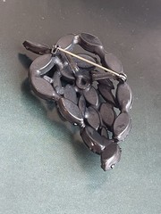 Vintage Black Japanned Rhinestone Grape Brooch Unmarked Midcentury