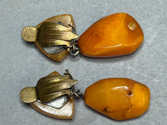 Vintage Soviet Baltic Egg Yolk Butterscotch Amber Dangle Clip On Earrings 6.9g