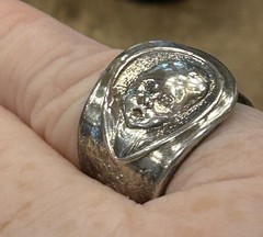 Vtg Gerber Oneida Silver Plate Baby Spoon Ring w/Engraved Birthdates Adjustable