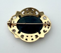 2 Vintage Oval Brooches, 12k GF, LSP Co., JJJ, Dark Green, MTGold Leaf Floral