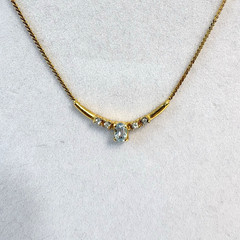 Vintage Genuine Blue Topaz Gemstone Necklace Rhinestones Gold Tone 17″