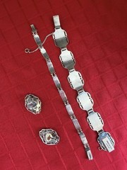 Vtg Siam Sterling Niello 2 Bracelets Earrings Set Black Silver Thailand