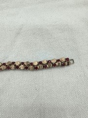 Vintage Red Rhine Stone Gold Tone Double Strand Bracelet 7 Inches