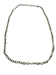 Vintage Gunmetal Textured Chain Necklace Fold Over Clasp 28 inches Long