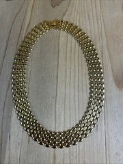 Chain Collar Necklace 17” Gold Tone 7 Layer Mesh Design Smooth Textured