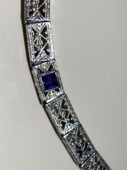 Antique Art Deco 14k White Gold Filigree Bracelet Diamond Sapphire 7 3/8” 6.5grs